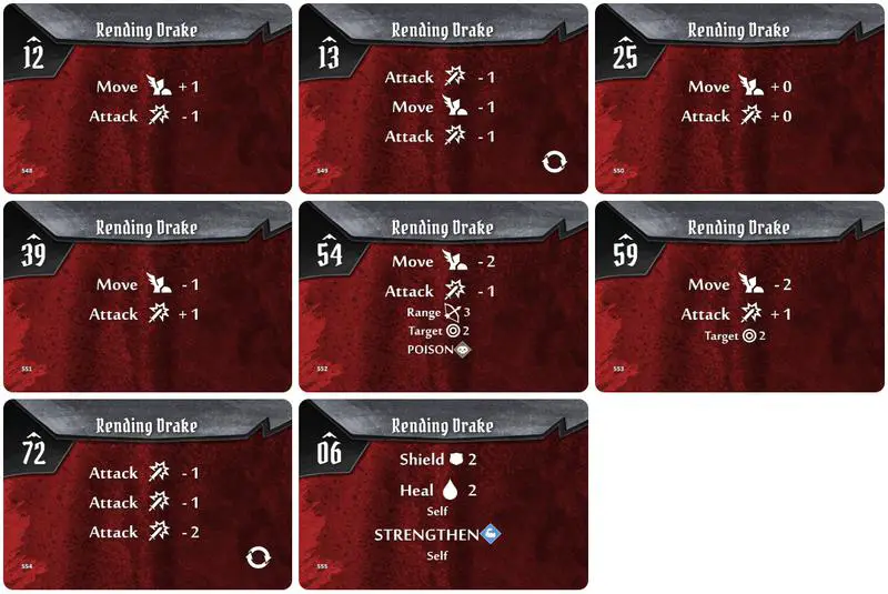 Gloomhaven Rending Drake Monster Ability Cards