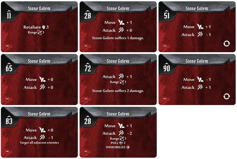 Gloomhaven Stone Golem Monster Ability Cards