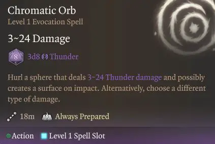 BG3 Sorcerer Chromatic Orb Spell