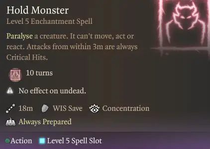 BG3 Sorcerer Hold Monster Spell