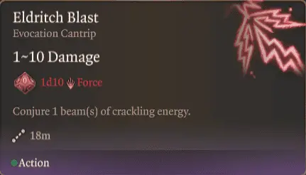 BG3 Warlock lvl1 cantrip Eldrich Blast