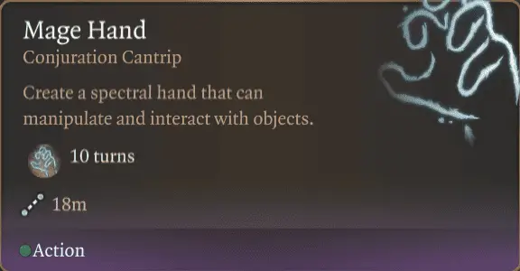 BG3 Warlock cantrip mage hand