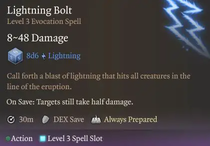 BG3 Sorcerer Lightning Bolt Spell