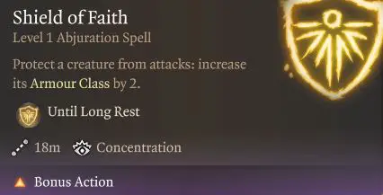 BG3 Paladin Shield of Faith level 1 spell
