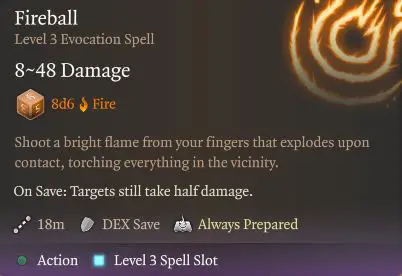 BG3 Sorcerer Fireball Spell