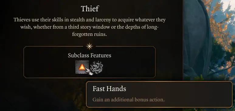 bg3 rogue thief subclass fast hands feature